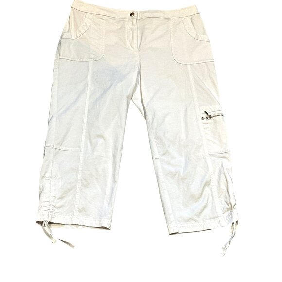Chicos Zenergy White Cotton Capri Pants Drawstring Hem Side Zip Pockets Size 1 - Picture 11 of 12